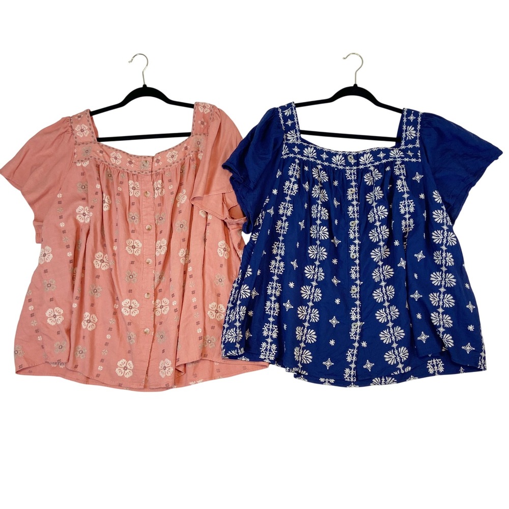 LOT Torrid Embroidered Peasant Tops Square‎ Neck Button Front Milkmaid Prairie
